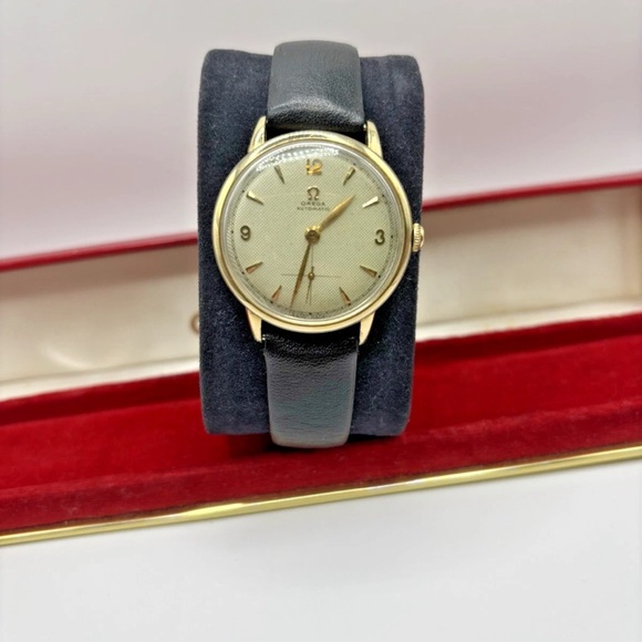 Authentic Omega Gold Case with Black Strap Watch - Picture 1 of 7